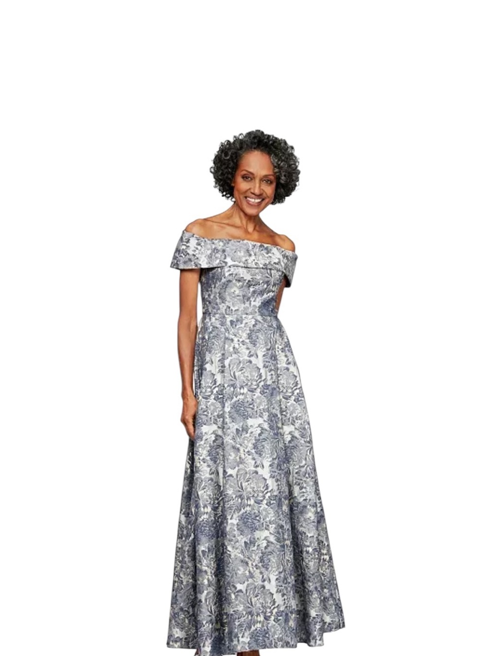 Alex Evenings Jaquard Short Sleeve Off Shoulder Gown NWT